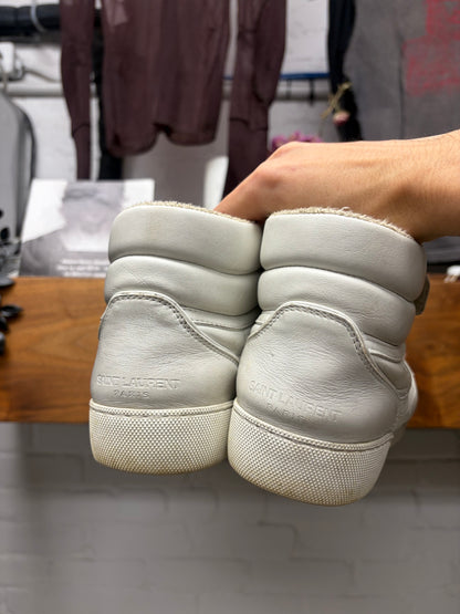 Saint Laurent ‘Lenny’ Optic White Leather Mid-Top Sneakers