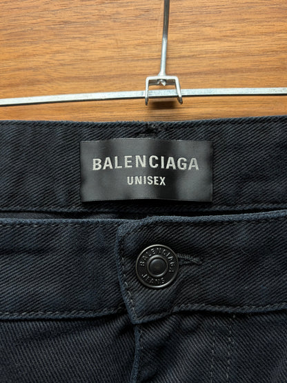2023 Balenciaga ‘Knee Blowout’ Distressed Straight Cut Black Denim