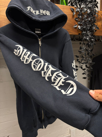 Vintage Chrome Hearts ‘Fuck You’ Thermal Lined Black Zip-Up Hoodie