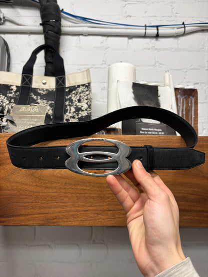 Balenciaga ‘Unity Logo’ Black Leather Belt with Silver Buckle