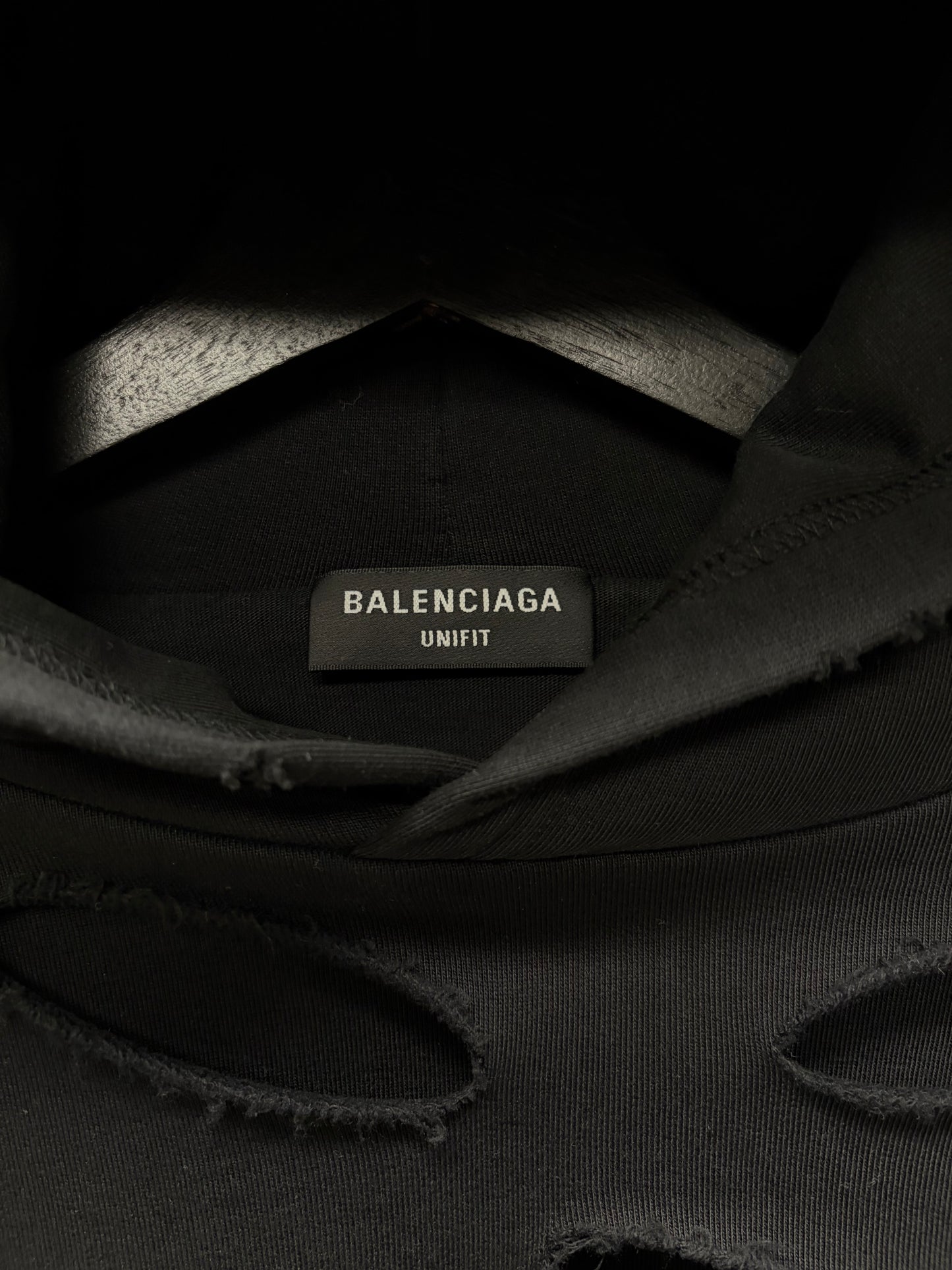 2021 Balenciaga Thrash Distressed Black Heavy Terry Cotton Pullover Hoodie