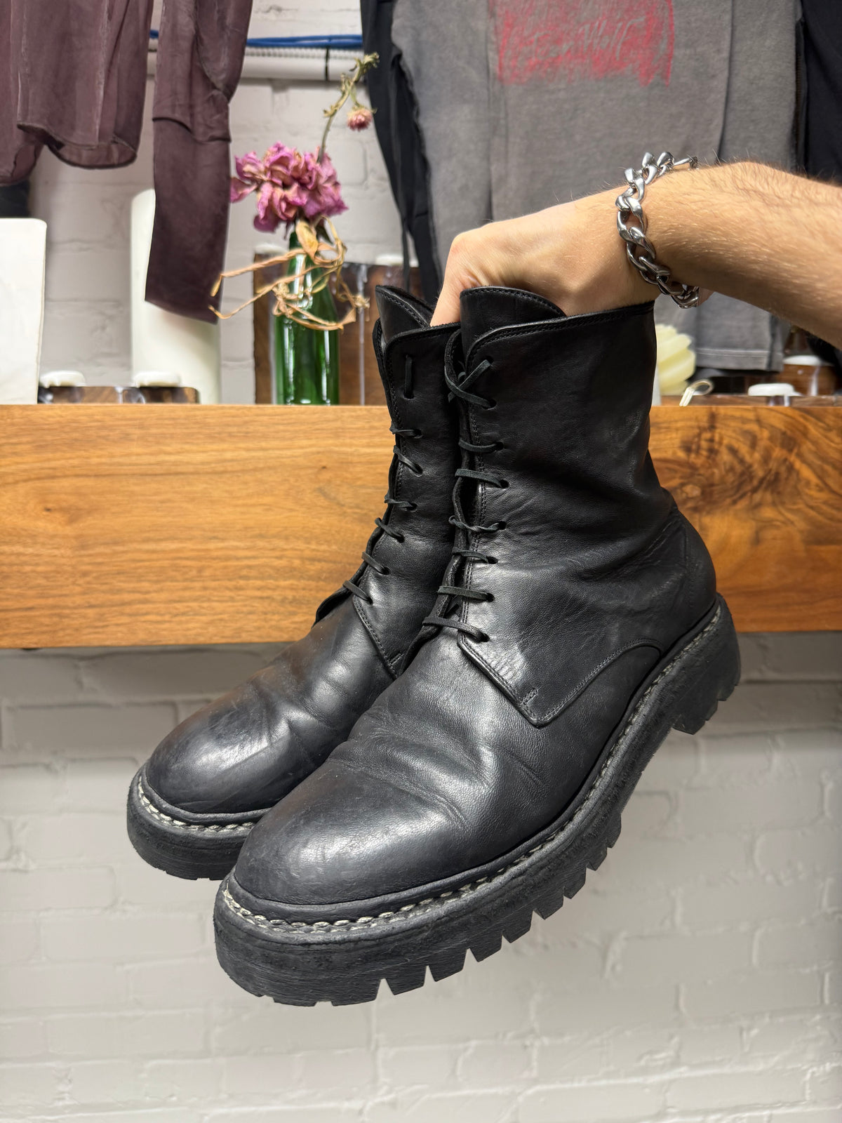 Guidi Black ‘795V_N’ Vegetable Tanned Full Grain Horse Leather Combat Boots