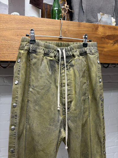 Rick Owens ‘Pusher’ Button Snap Sage Green Straight Cut Drawstring Pants