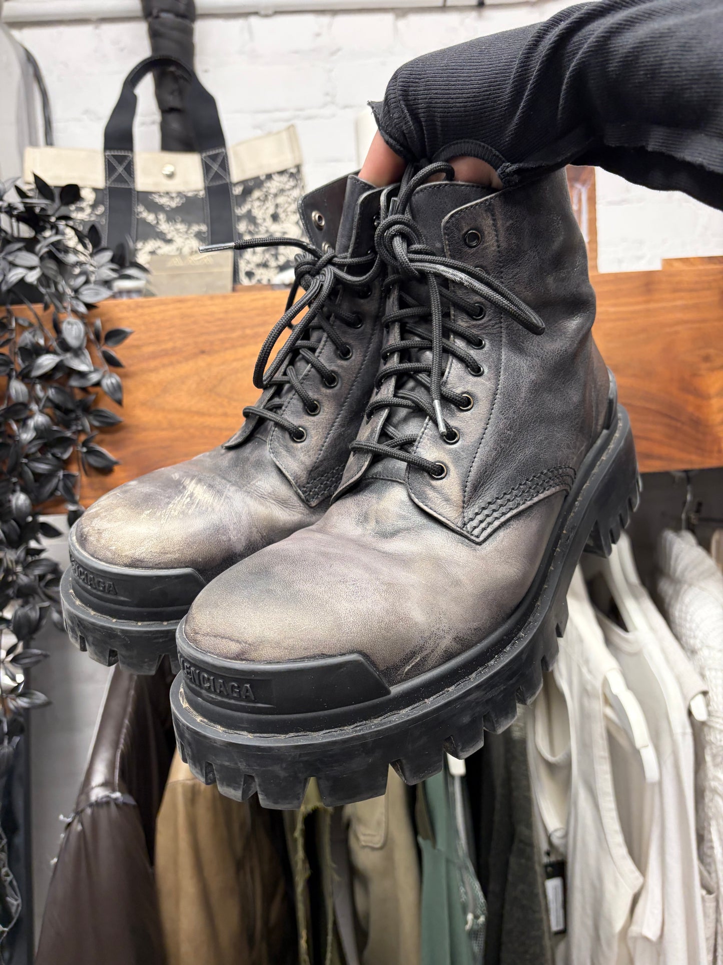Balenciaga Pre Distressed ‘Strike’ Leather Combat Boots