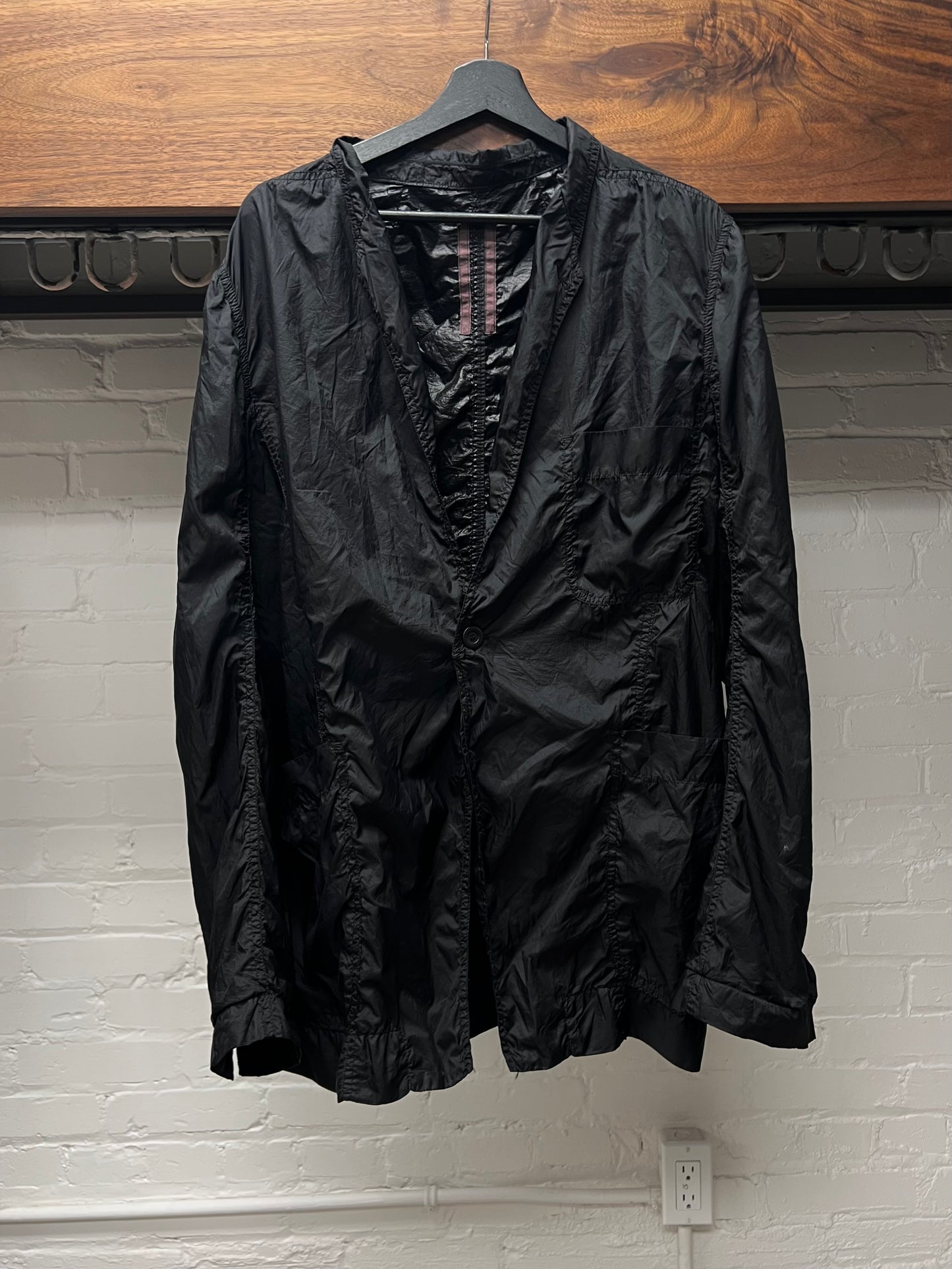 SS2016 Rick Owens ‘Cyclops’ Black Crinkled Nylon Blazer
