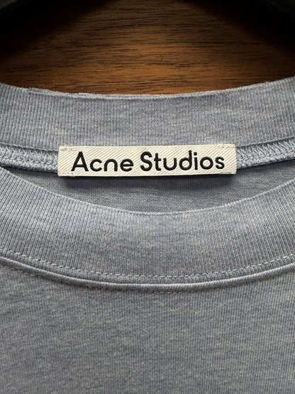 Acne Studios ‘Button Logo’ Distressed Blue Cotton Short Sleeve T-Shirt