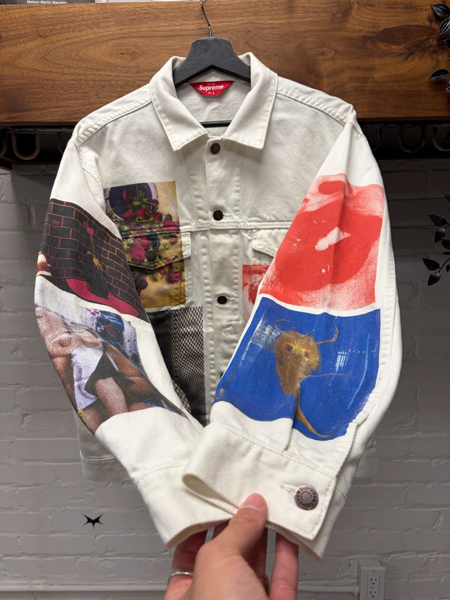 SS2022 Supreme x Diado Moriyama ‘Patchwork Collage’ White Denim Trucker Jacket