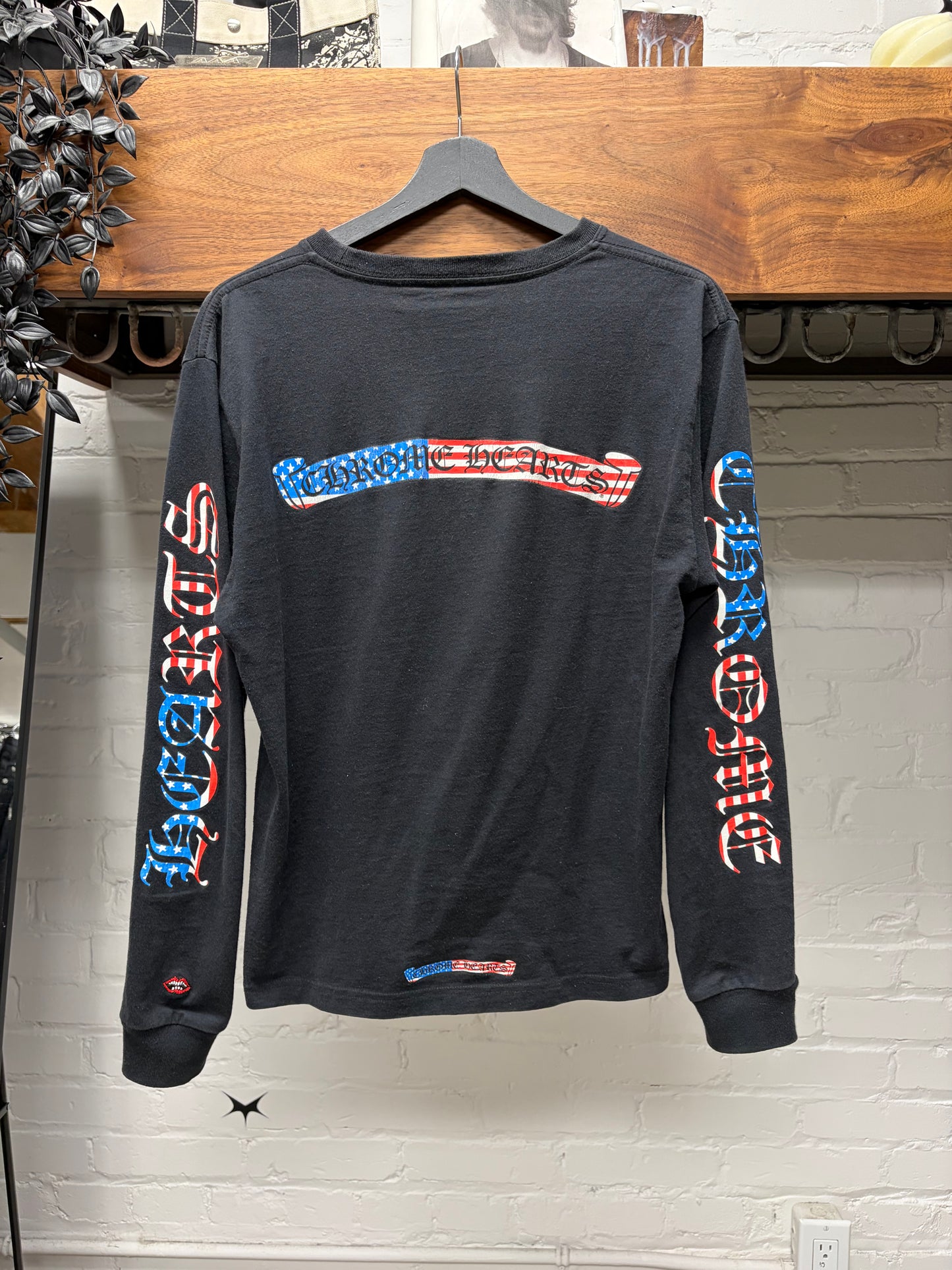 Chrome Hearts U.S.A. ‘Flag Scroll Logo’ Black Long Sleeve Shirt