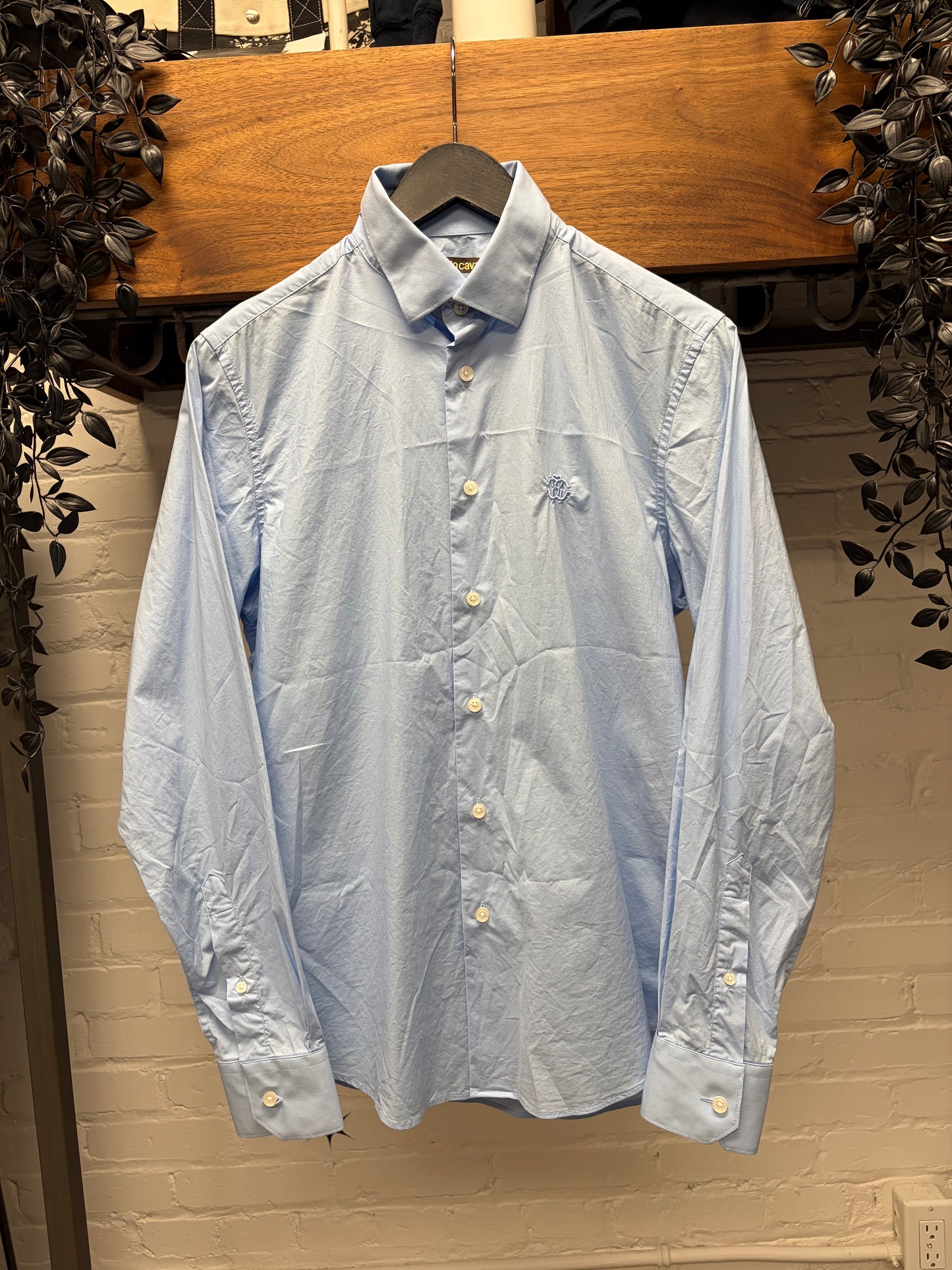 Roberto Cavalli Baby Blue Embroidered Logo Button Up Shirt