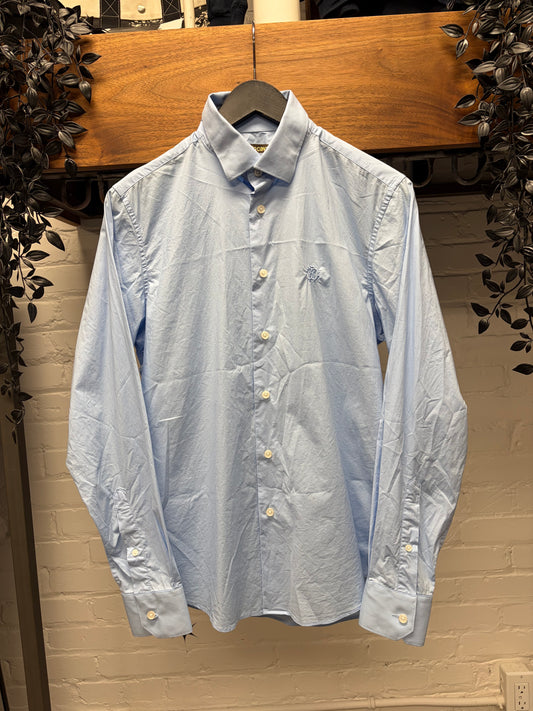 Roberto Cavalli Baby Blue Embroidered Logo Button Up Shirt