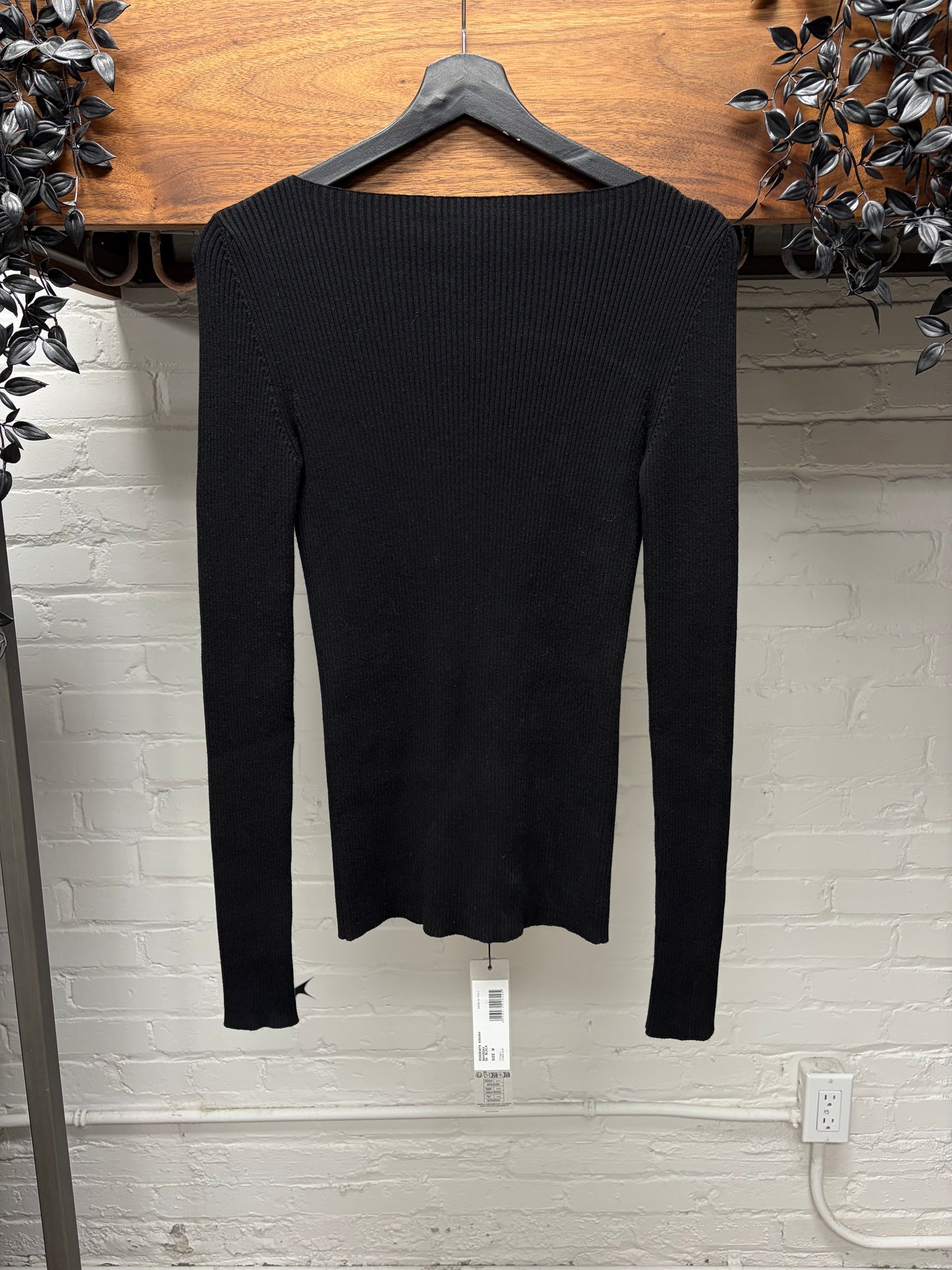 AW2025 Rick Owens ‘Concordians’ Ribbed Black Back Cut-Out Long Sleeve Top