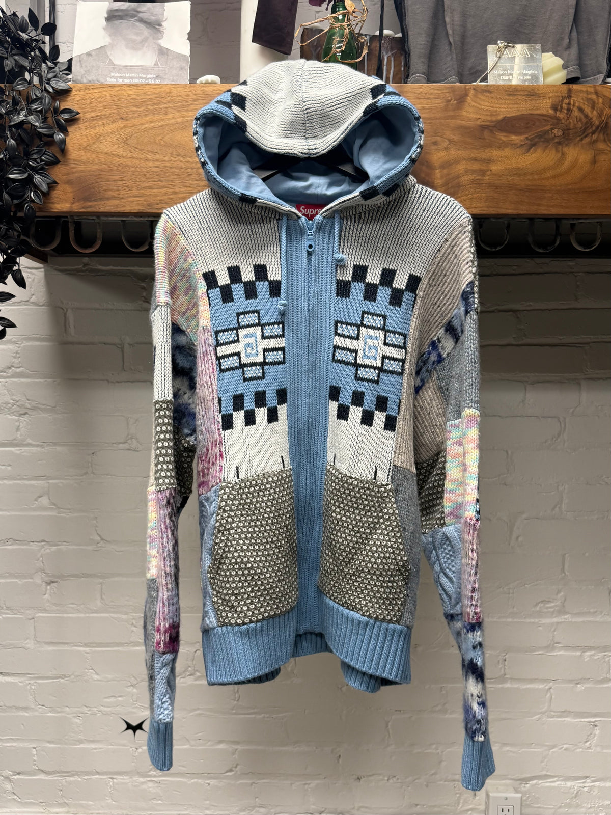 SS2026 Supreme Patchwork Zip-Up Hooded Knit Sweater