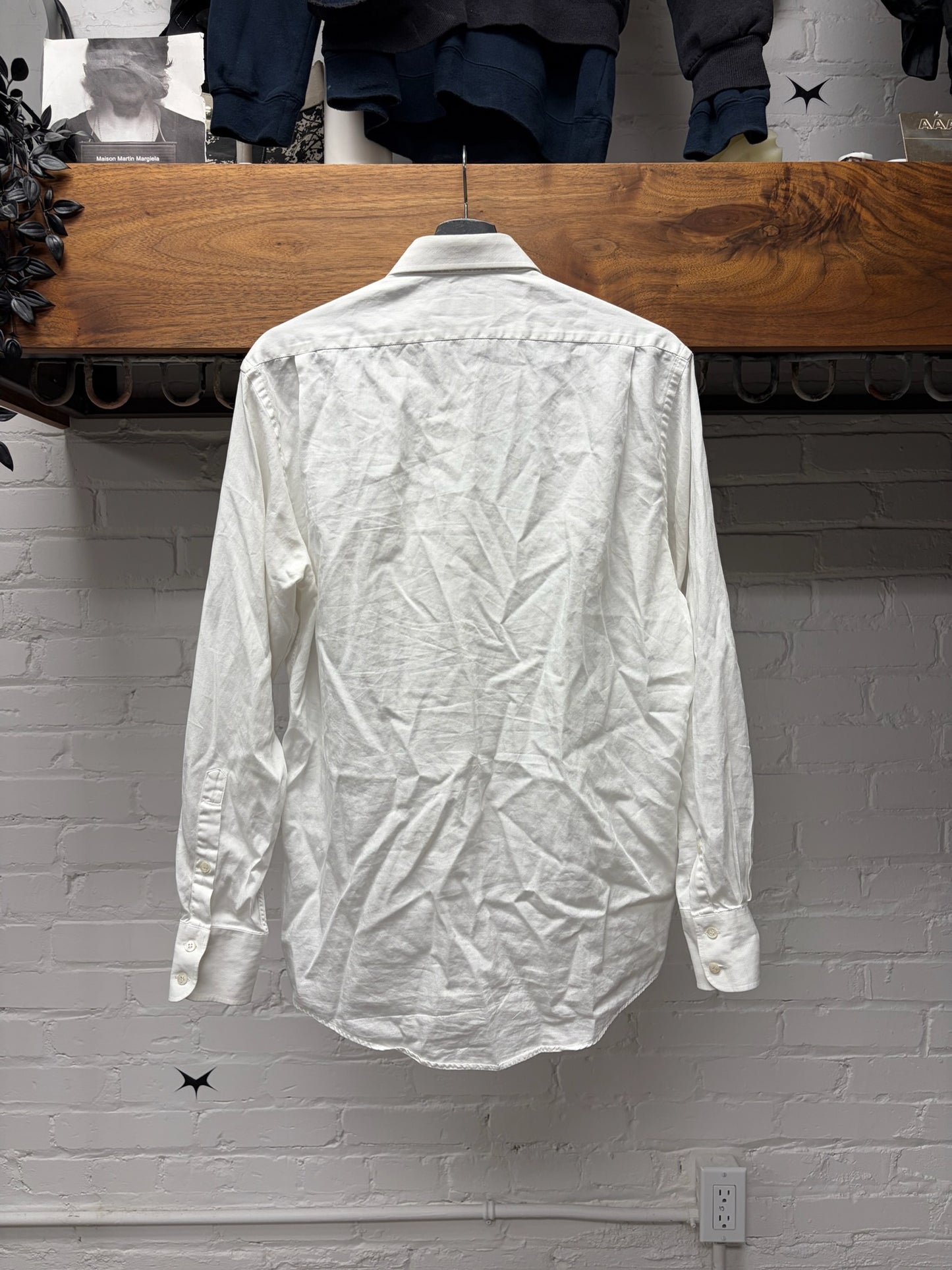 Saint Laurent ‘Rive Gauche’  YSL Pour Homme Embroidered Logo White Button Up Shirt