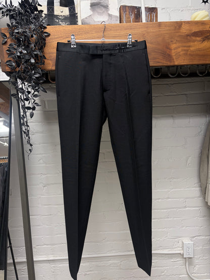 Dior Homme ‘Cummerbund’ Distressed Waistband Pleated Black Slim Cut Trousers