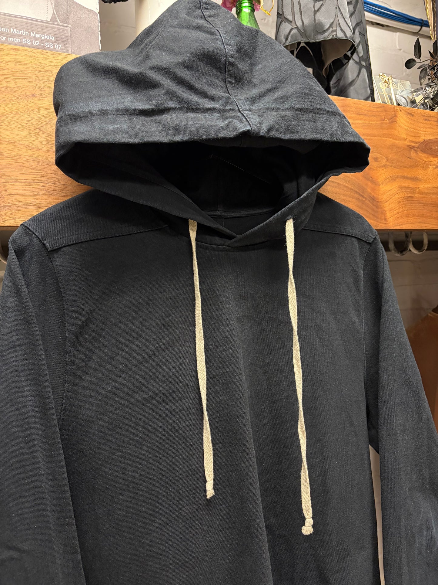 AW2015 Rick Owens ‘Sphinx’ Black Drawstring Cotton Hoodie