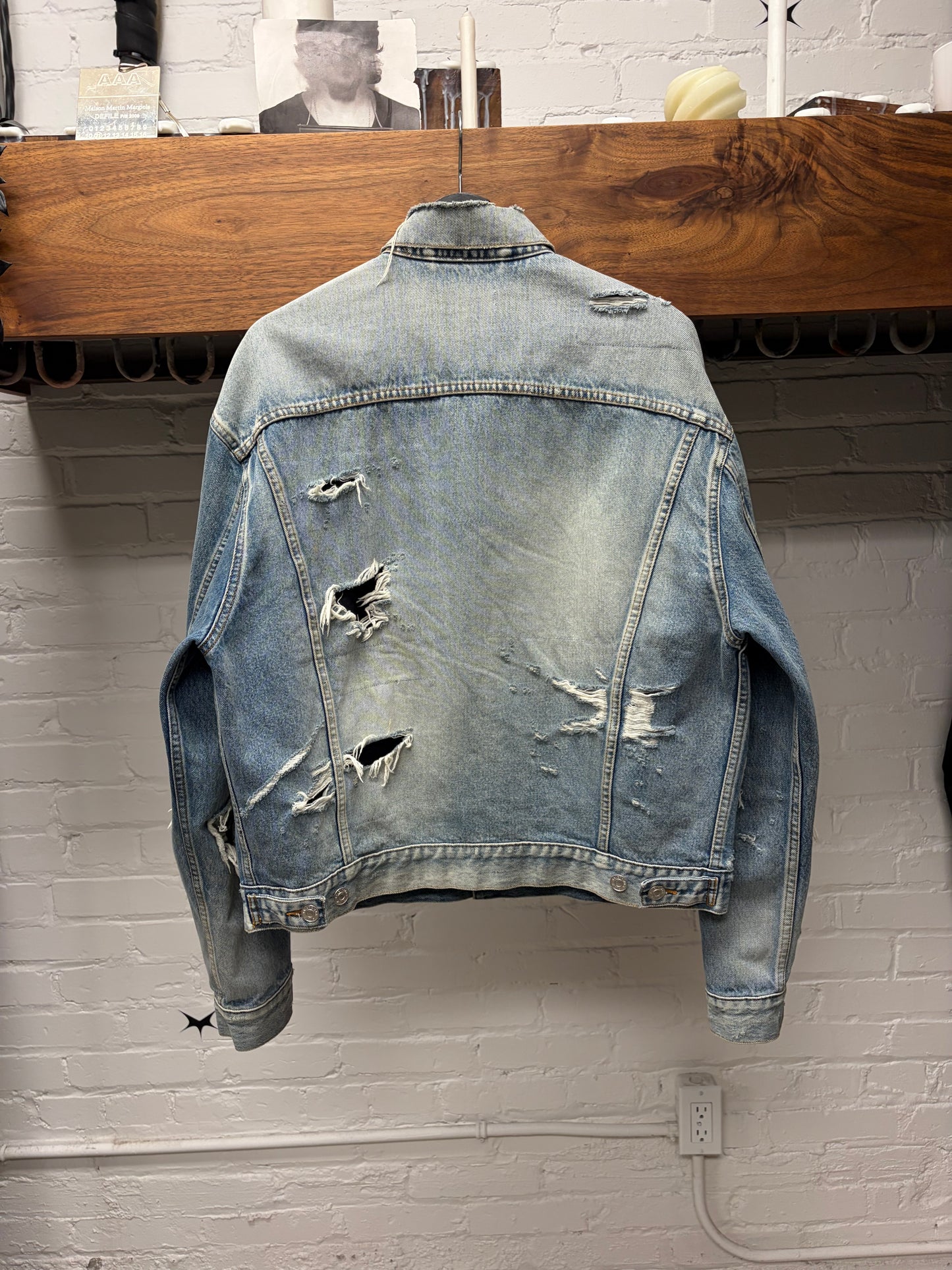 AW2020 Balenciaga ‘Thrash Distressed’ Repaired Blue Denim Trucker Jacket