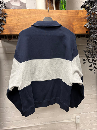 Miu Miu Quarter Zip Grey/Navy Blue ‘Rugby’ Striped 1/4 Zip Sweatshirt