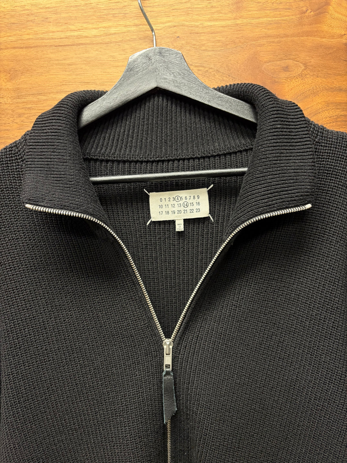 AW2023 Maison Margiela ‘Drivers Knit’ Black Ribbed Cotton Heavyweight Zip-Up Sweater