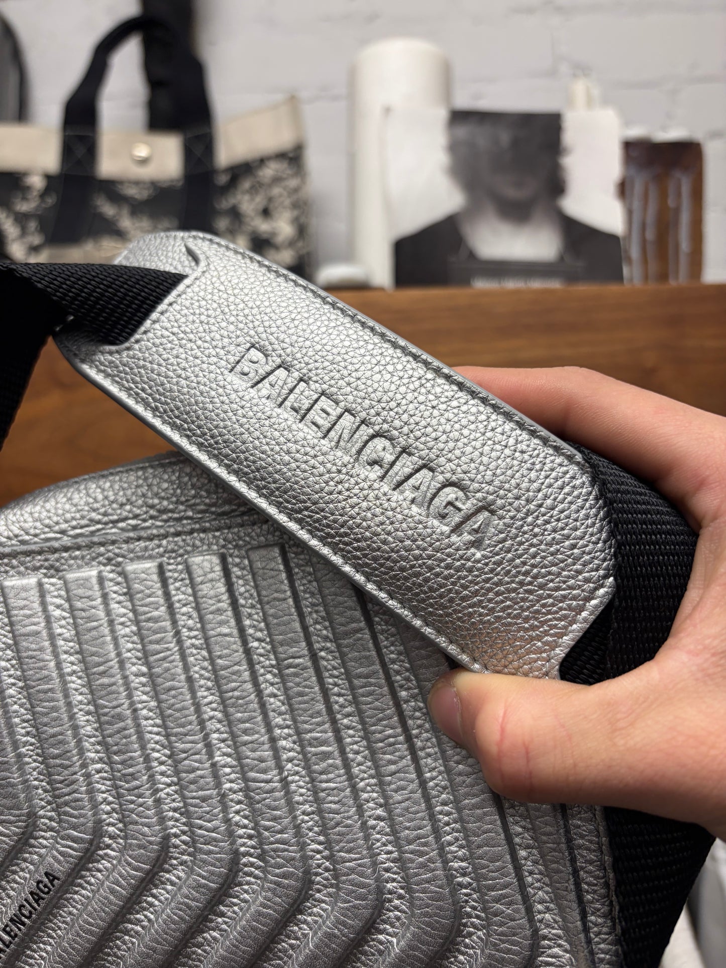 Balenciaga ‘Car Camera Bag’ Silver Leather/Black Crossbody