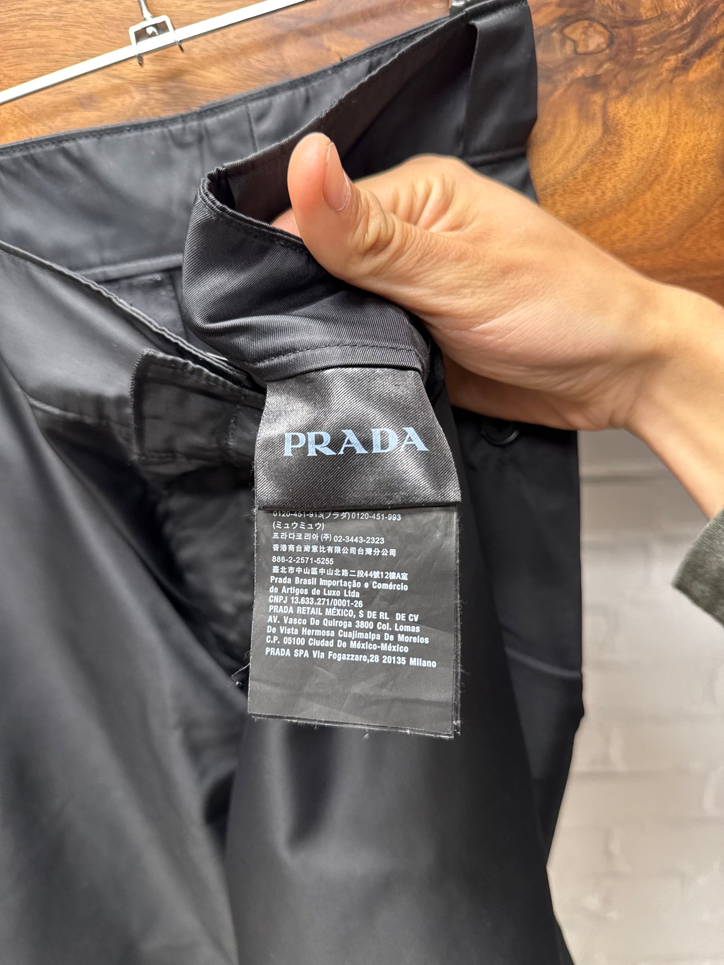 Prada Black Nylon ‘Saffiano Logo’ Straight Cut Pants