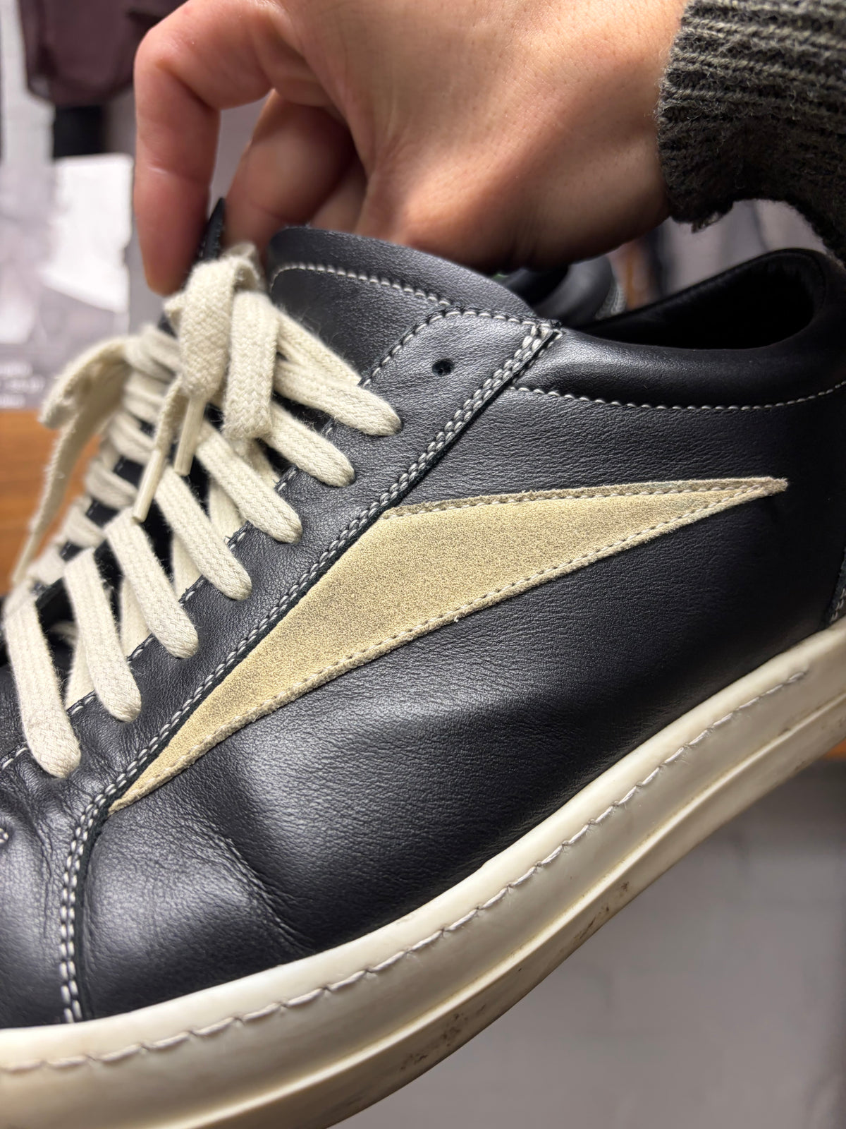 Rick Owens Mainline Black/Milk ‘Vans’ Leather Low Top Sneakers