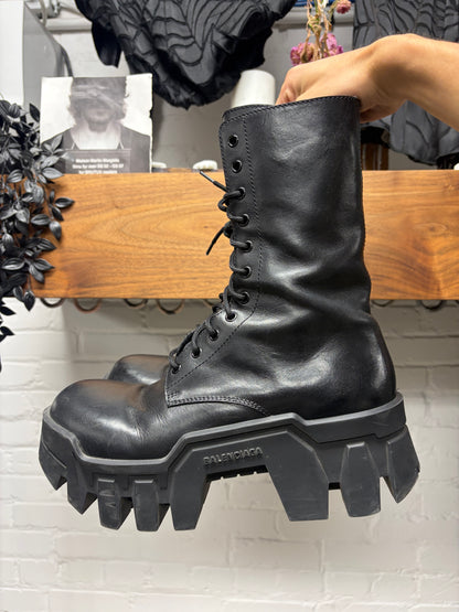 Balenciaga ‘Bulldozer’ Black Leather Platform Sole Combat Boots