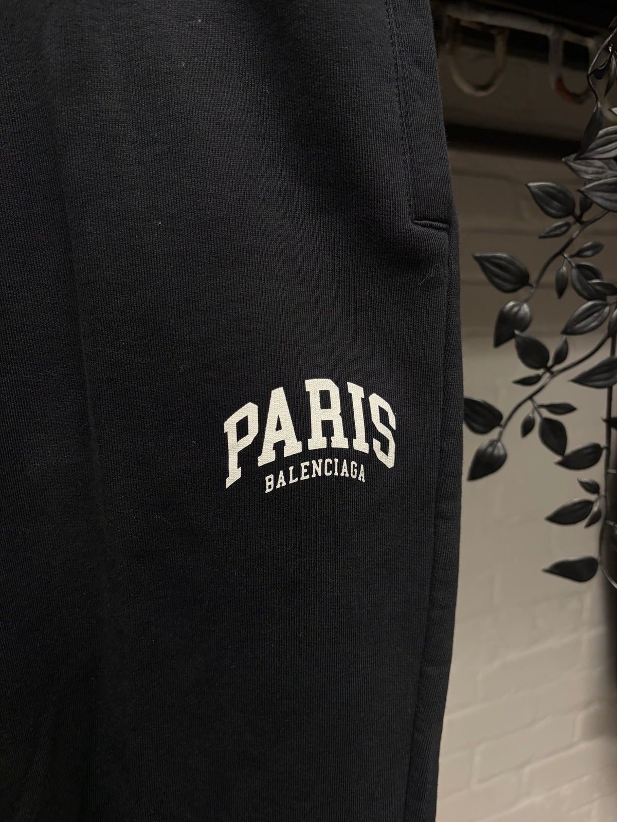 2021 Balenciaga ‘Paris’ Collegiate Embroidered Logo Black Cotton Sweatpants