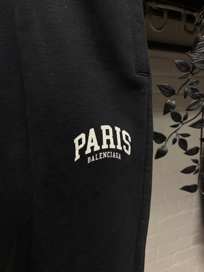 2021 Balenciaga ‘Paris’ Collegiate Embroidered Logo Black Cotton Sweatpants
