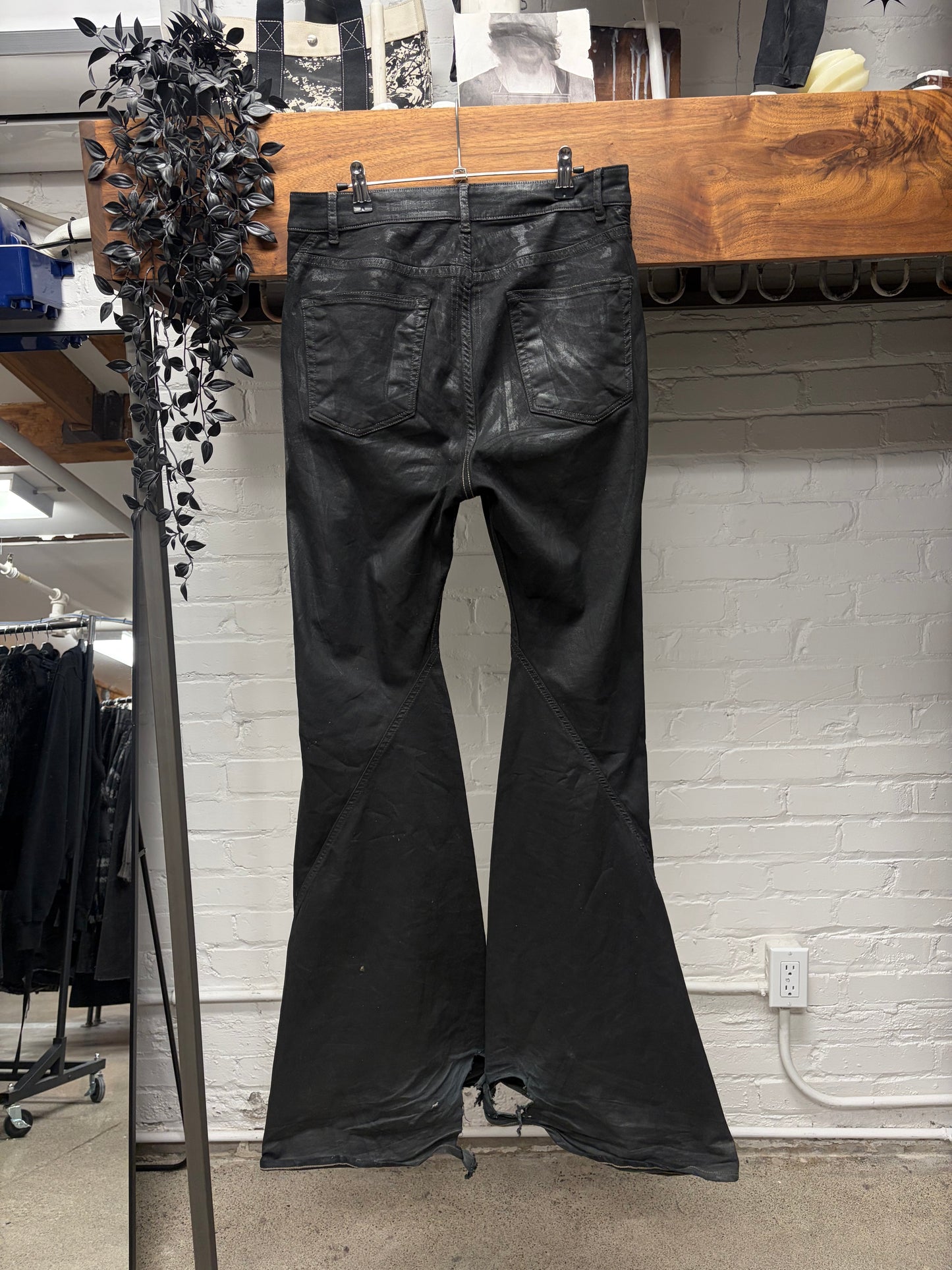 Rick Owens ‘Bias Cut’ Spiral Seam Black Flared Leg Denim