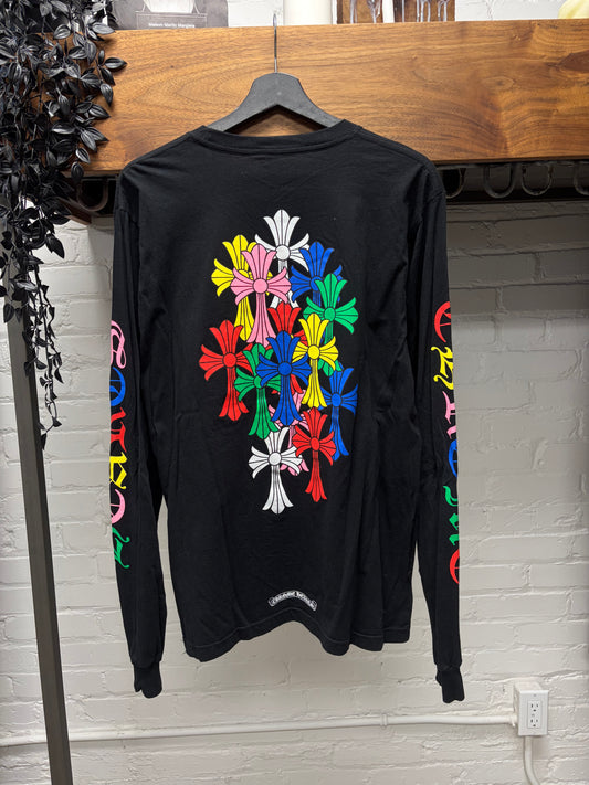 Chrome Hearts Multi-Color ‘Cemetery Cross’ Black Long Sleeve Shirt
