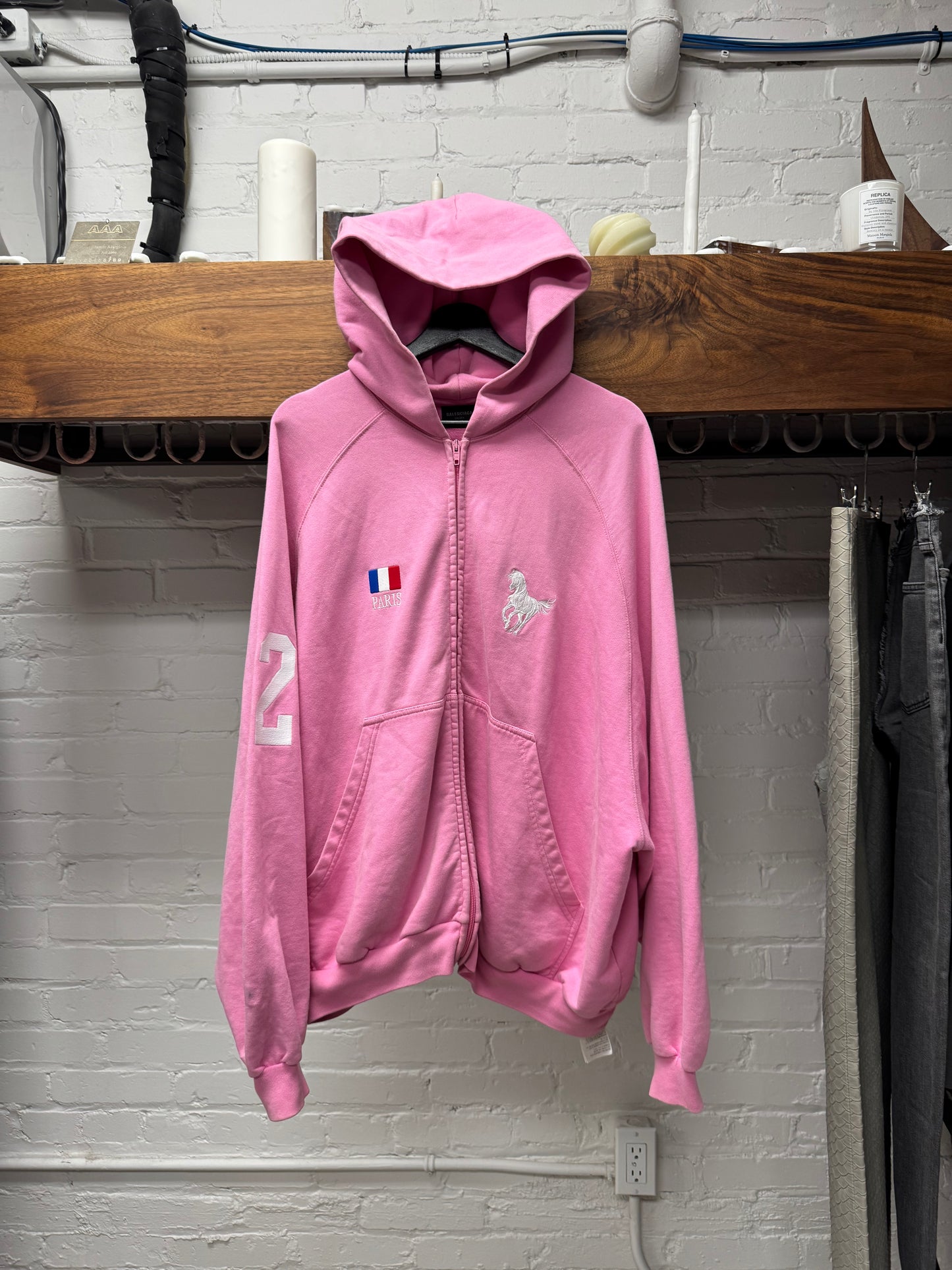 2022 Balenciaga Pink ‘Polo’ Zip Up Oversized Hoodie