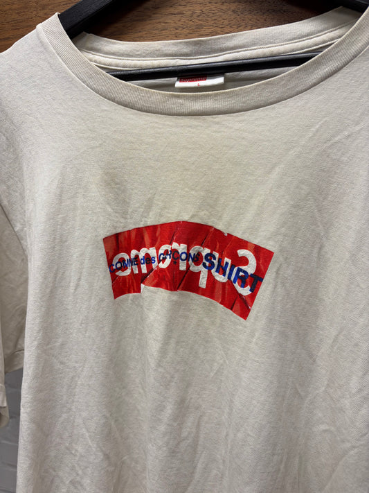 SS2017 Supreme x Comme Des Garçons Shirt Crumpled ‘Box Logo’ White T-Shirt
