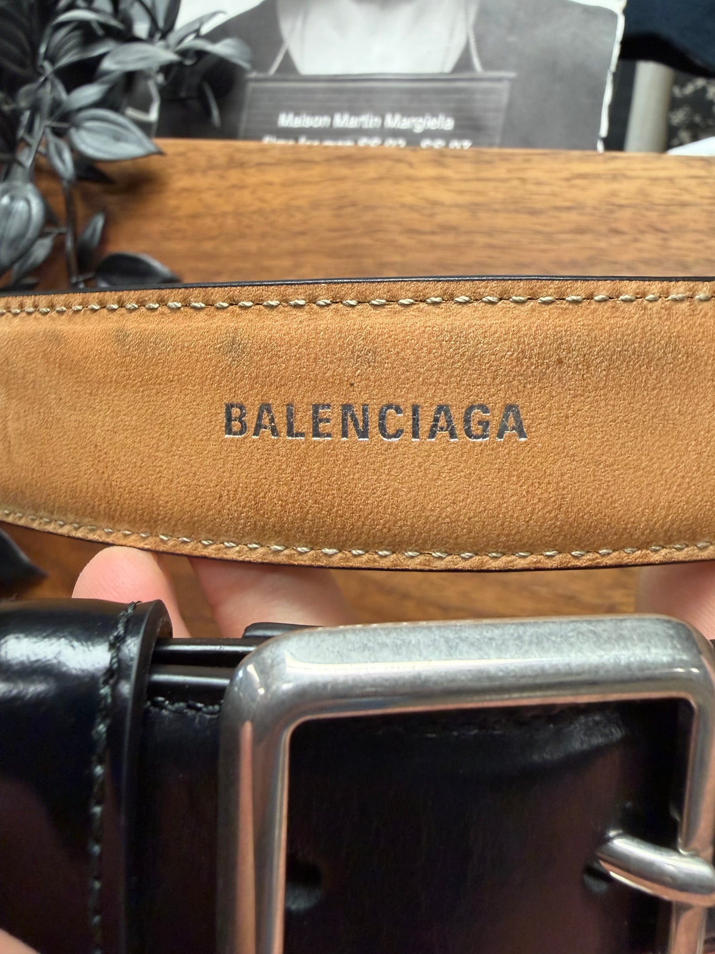 Balenciaga ‘Minimal’ Square Buckle Black Patent Leather Belt