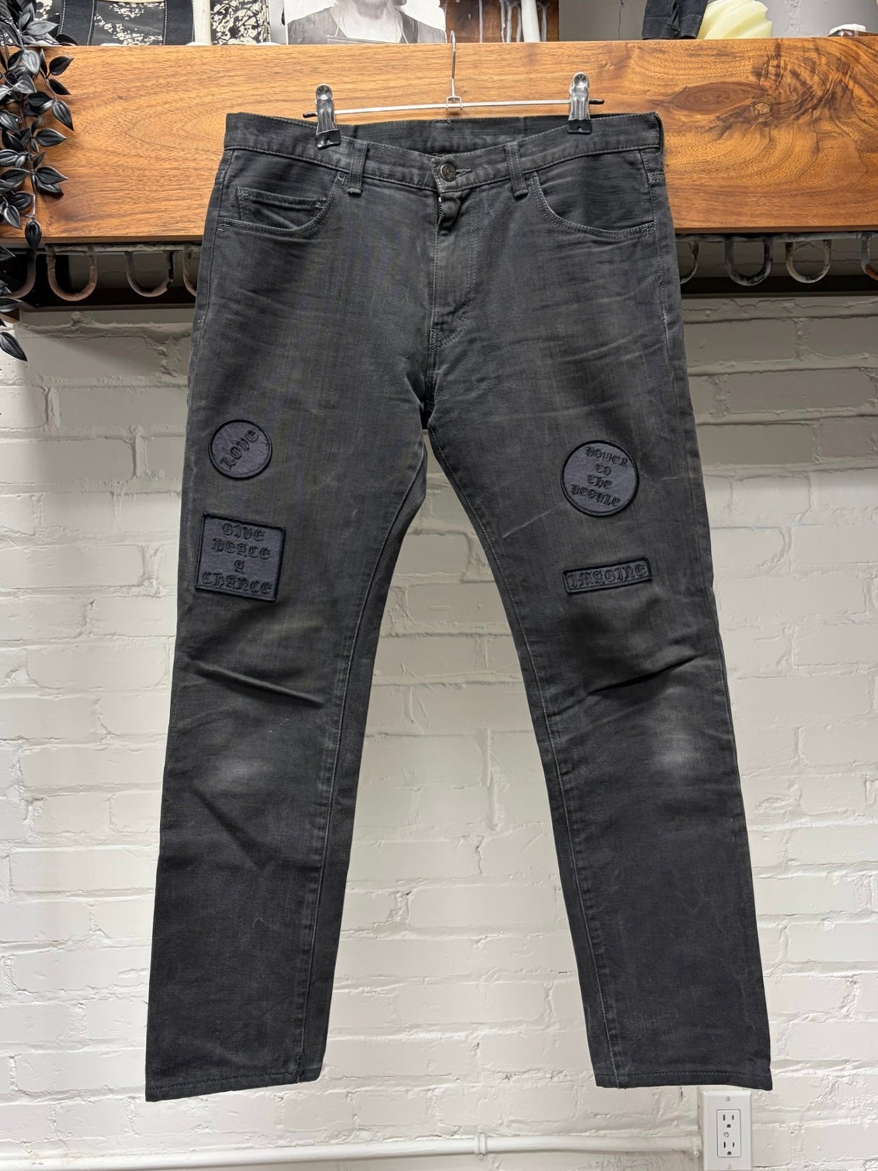 AW2004 Number (N)ine ‘Give Peace a Chance’ Black Patchwork Skinny Jeans