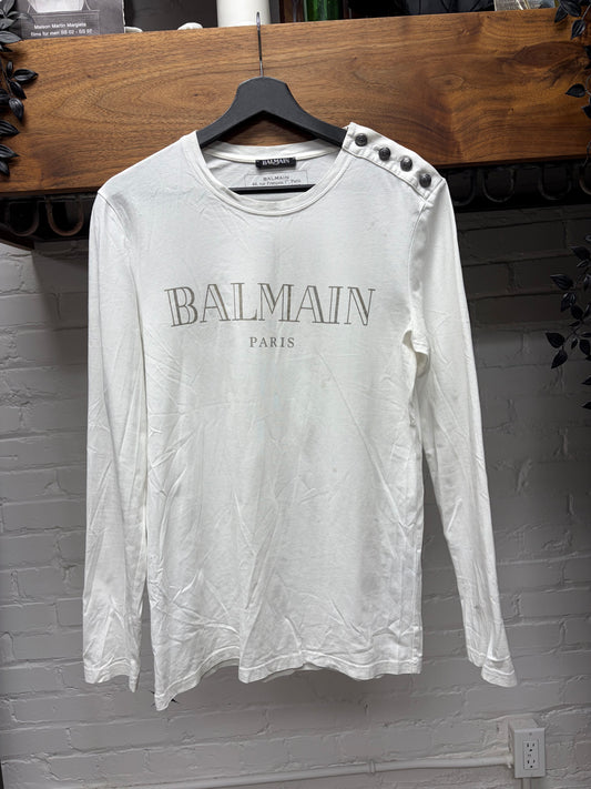 Balmain ‘Studded Shoulder’ White Long Sleeve Shirt