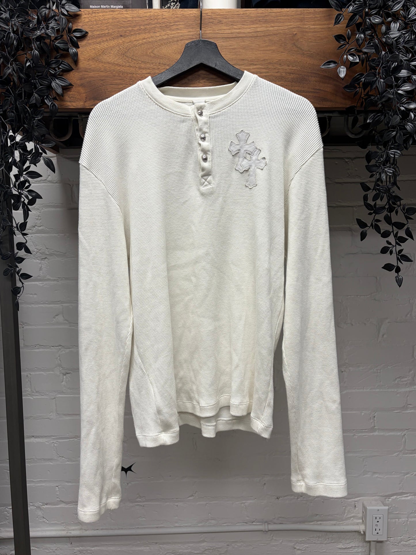 Chrome Hearts Leather Cross Patch White Rhodium Thermal Long Sleeve Henley