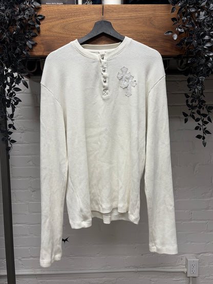 Chrome Hearts Leather Cross Patch White Rhodium Thermal Long Sleeve Henley