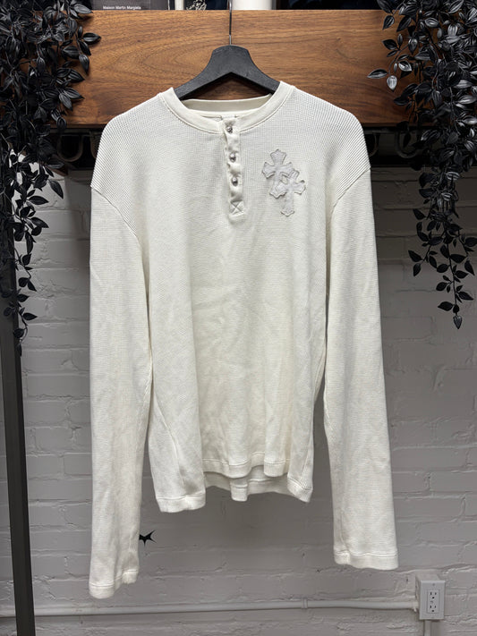 Chrome Hearts Leather Cross Patch White Rhodium Thermal Long Sleeve Henley