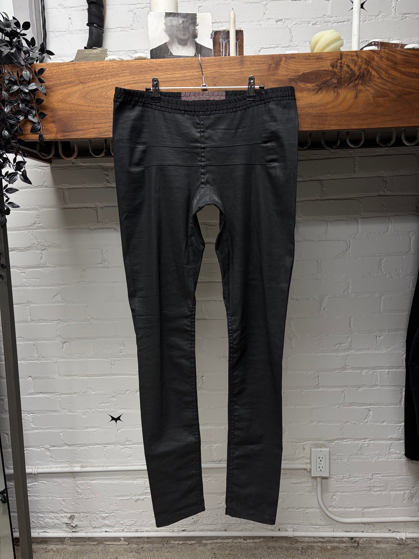 AW2013 Rick Owens ‘Plinth’ Waxed Black Skinny Layer Pants