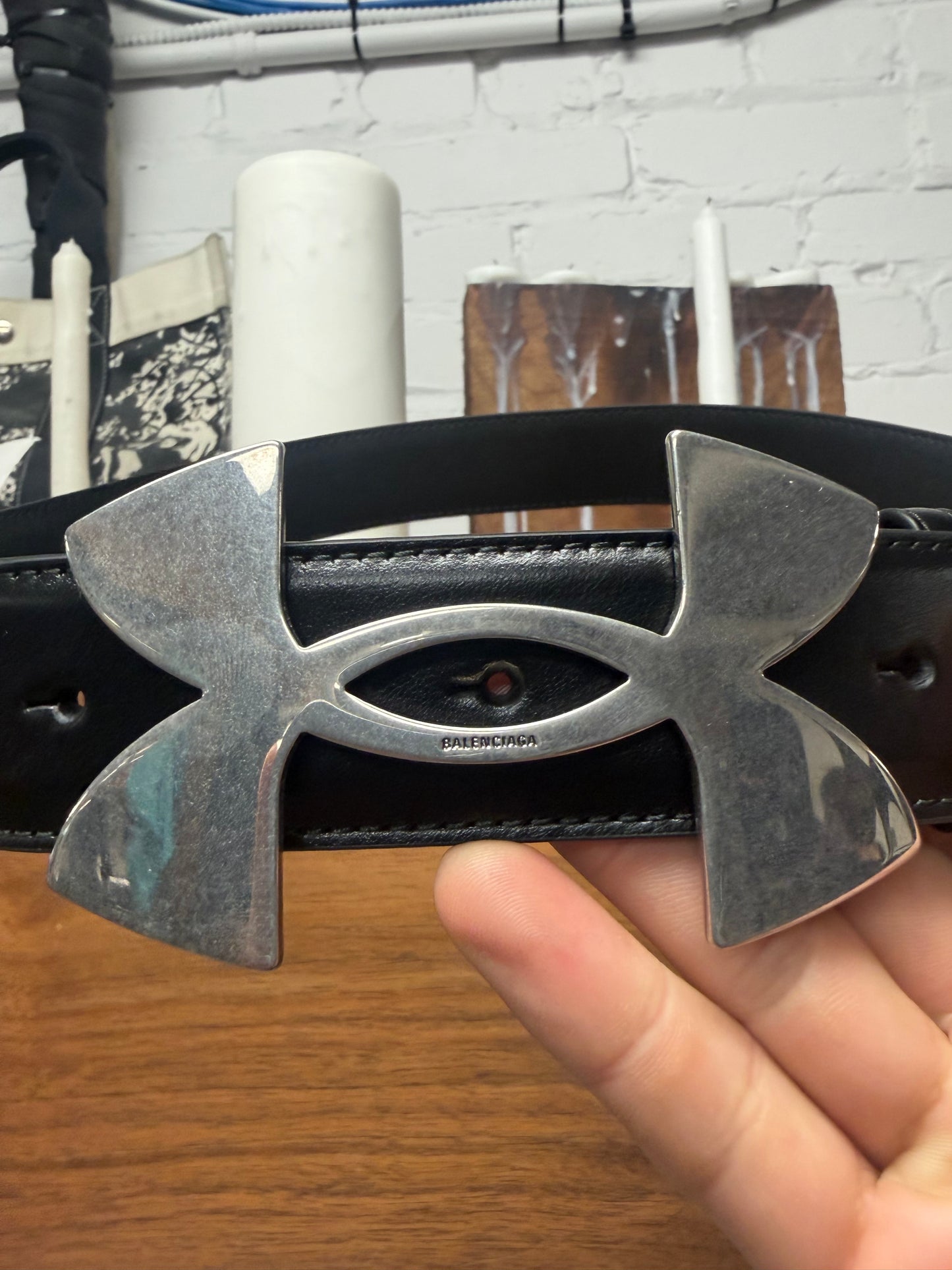 SS2025 Balenciaga x Under Armour ‘Buckle Logo’ Black Leather Belt