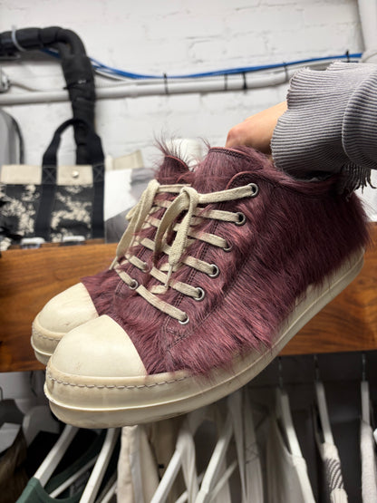 Rick Owens Oxblood Pony Hair ‘Ramones’ Low Top Sneakers