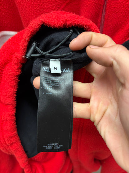 2021 Balenciaga ‘Sporty-B’ Oversized Red Cozy Zip-Up Fleece