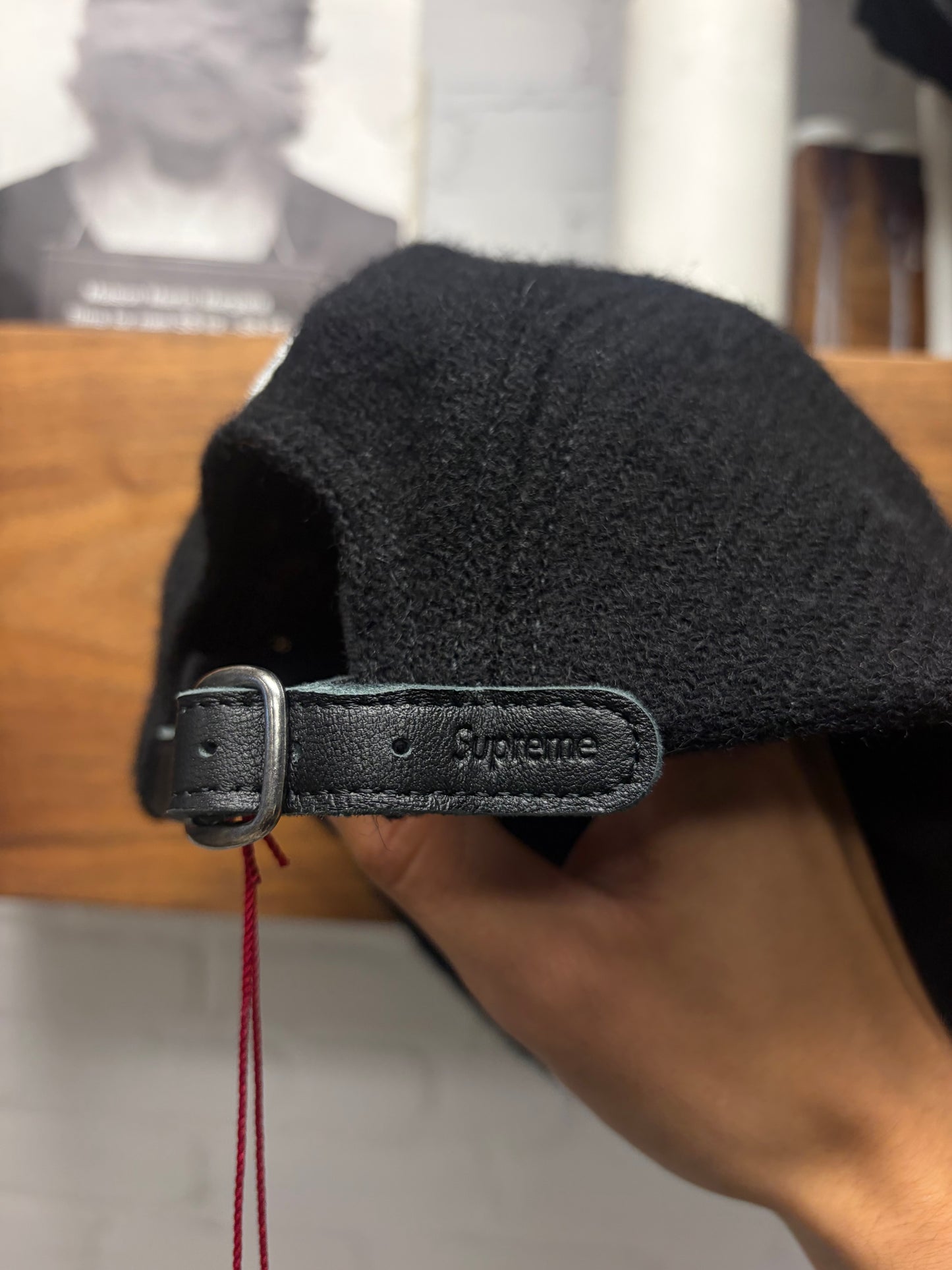 SS2025 Supreme x Harris Tweed Black ‘Box Logo’ 5 Panel Wool Strap-Back Hat