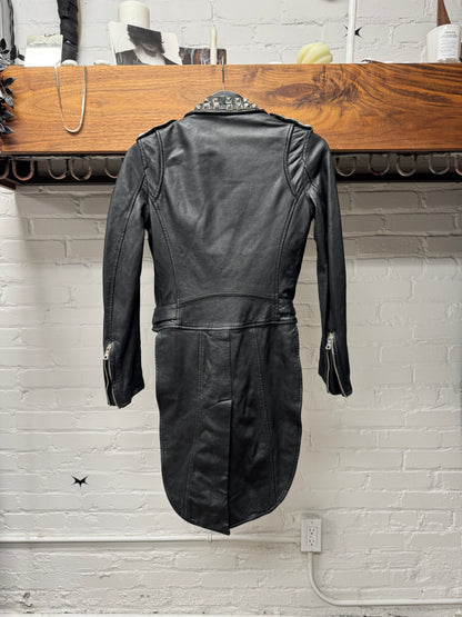 SS2011 Balmain Studded/Pin Patched ‘Caped’ Leather Biker Jacket