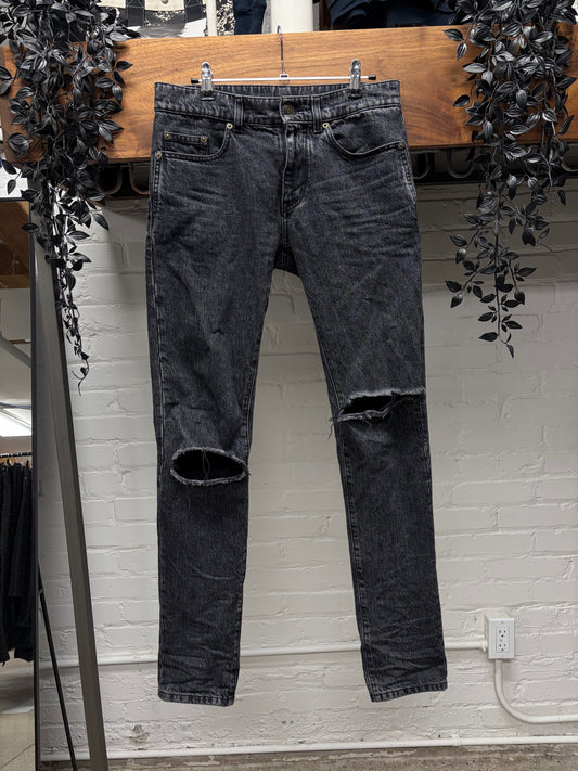 Saint Laurent ‘D02’ Distressed Knee Washed Grey Skinny Jeans