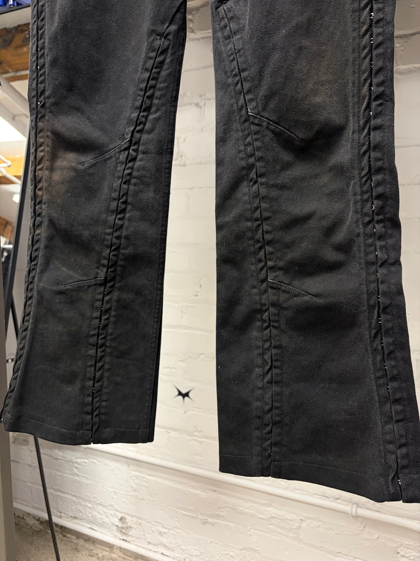 Y-Project ‘Hook n Eye’ Waxed Black Flared Leg Denim