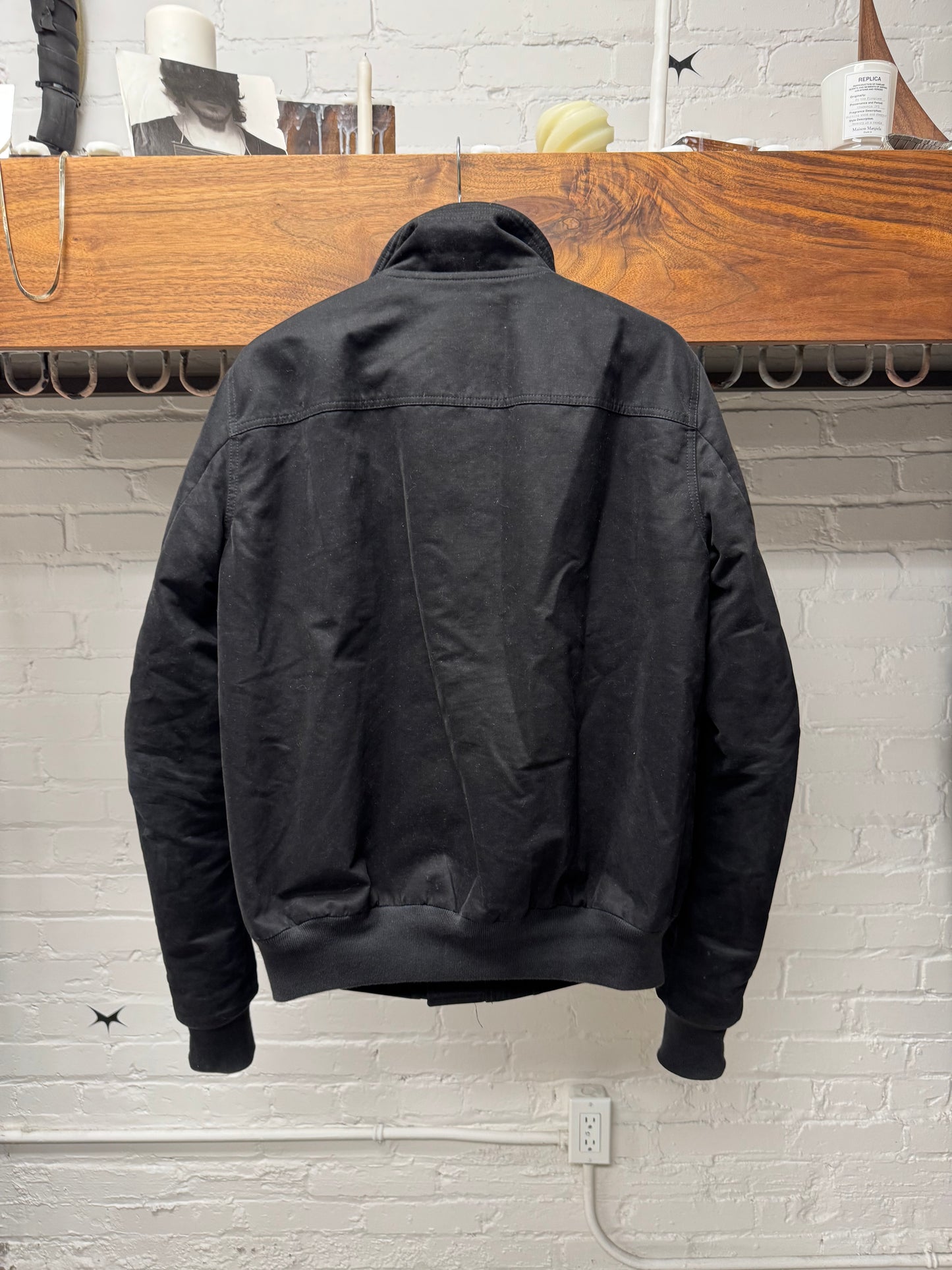 Rick Owens O&M Era ‘Globe’ Black Moleskin High Neck Bomber Jacket
