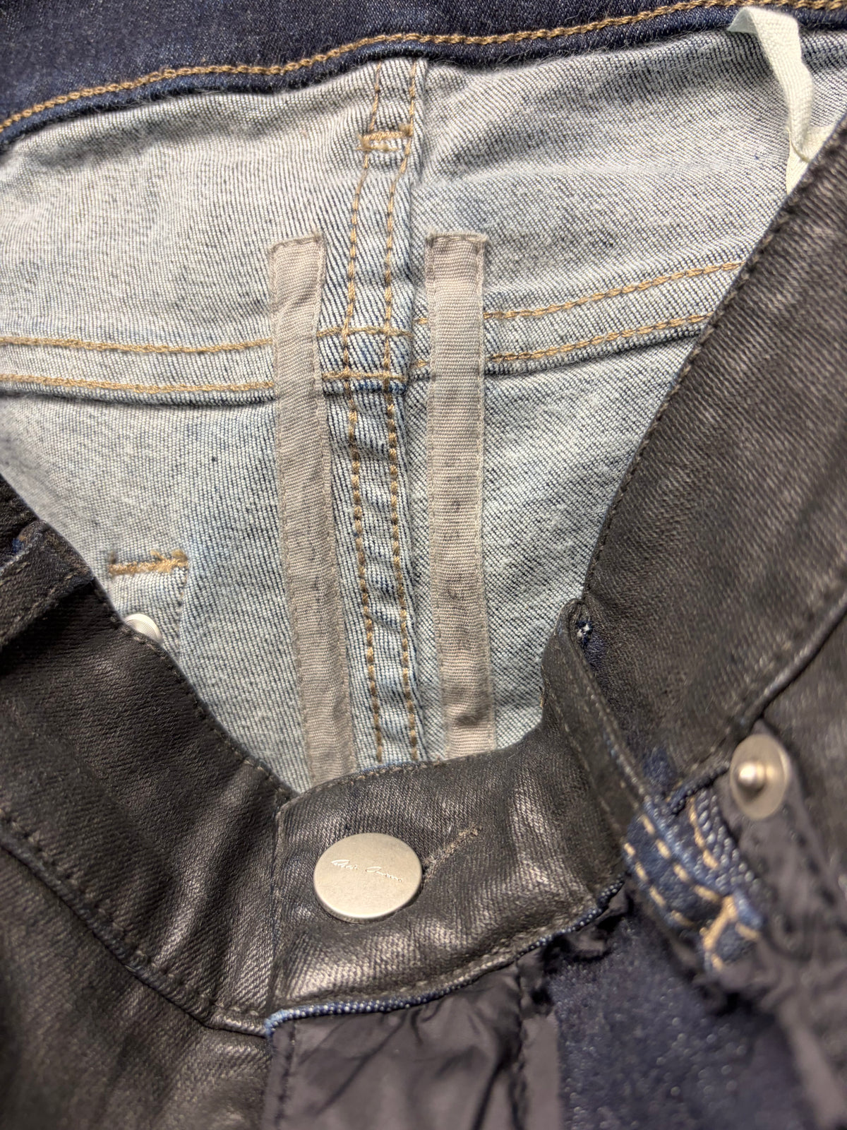 SS2019 Rick Owens ‘Babel’ Patched Waxed Black/Blue ‘Tyrone’ Skinny Jeans