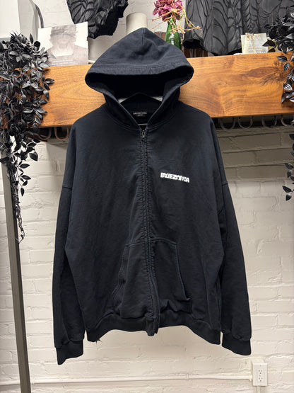 2022 Balenciaga ‘Upside Down Logo’ Black Zip-Up Hoodie