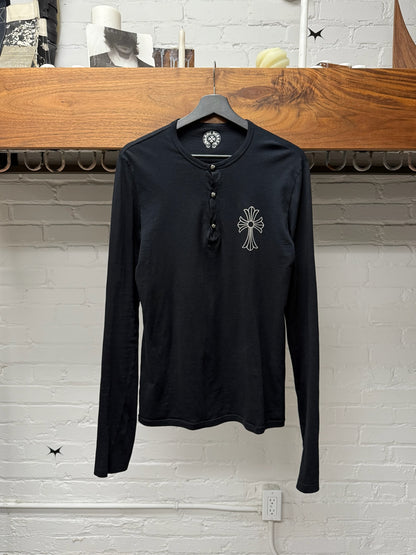 Chrome Hearts Cross Emblem Black Long Sleeve ‘Henley’ Shirt